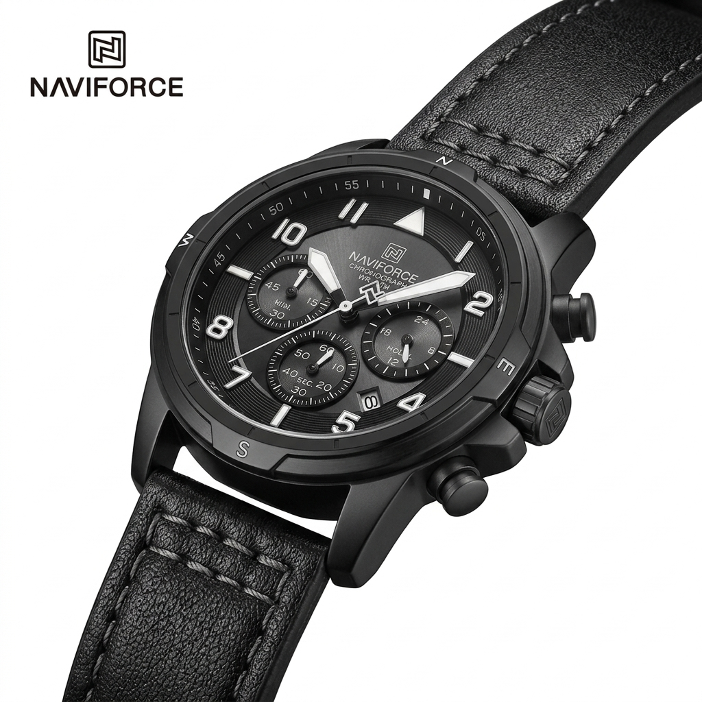 Naviforce 8077 Leather Quartz Watch