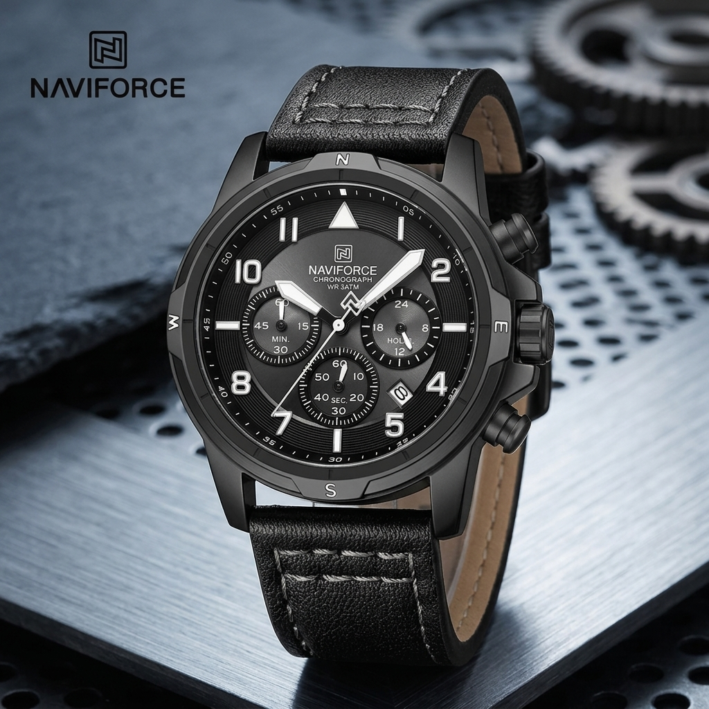 Naviforce 8077 Leather Quartz Watch
