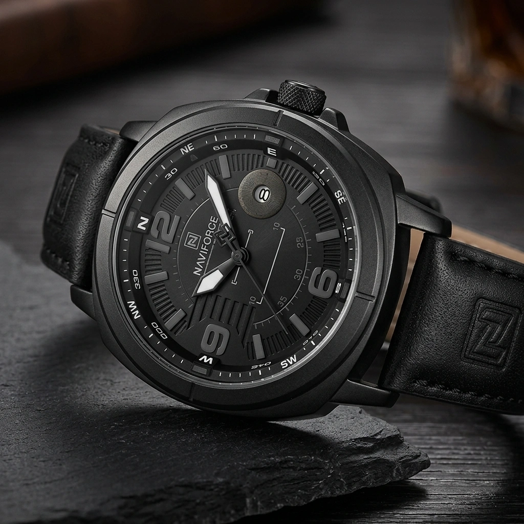 Naviforce 8078 Casual Quartz Watch With Leather Strap