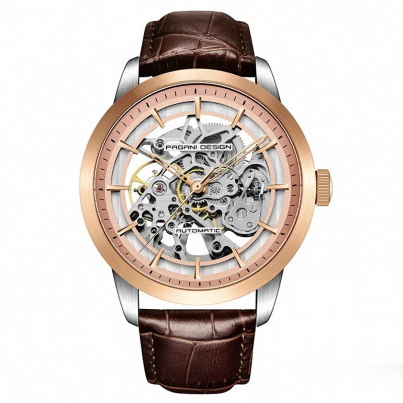 Pagani Design PD1638 Automatic Skeleton Watch - Brown/Rose Gold