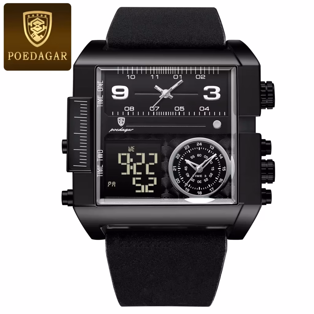Poedagar 997 Series Dual Display Full Black Quartz Watch