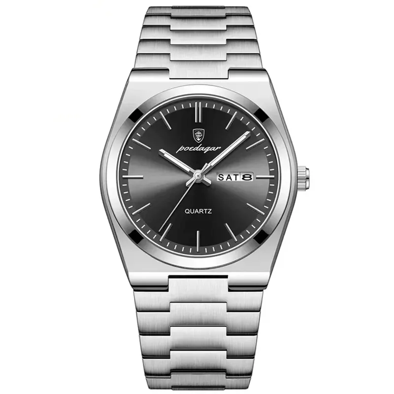 Poedagar 930 Series Classic Silver Quartz Watch - Black