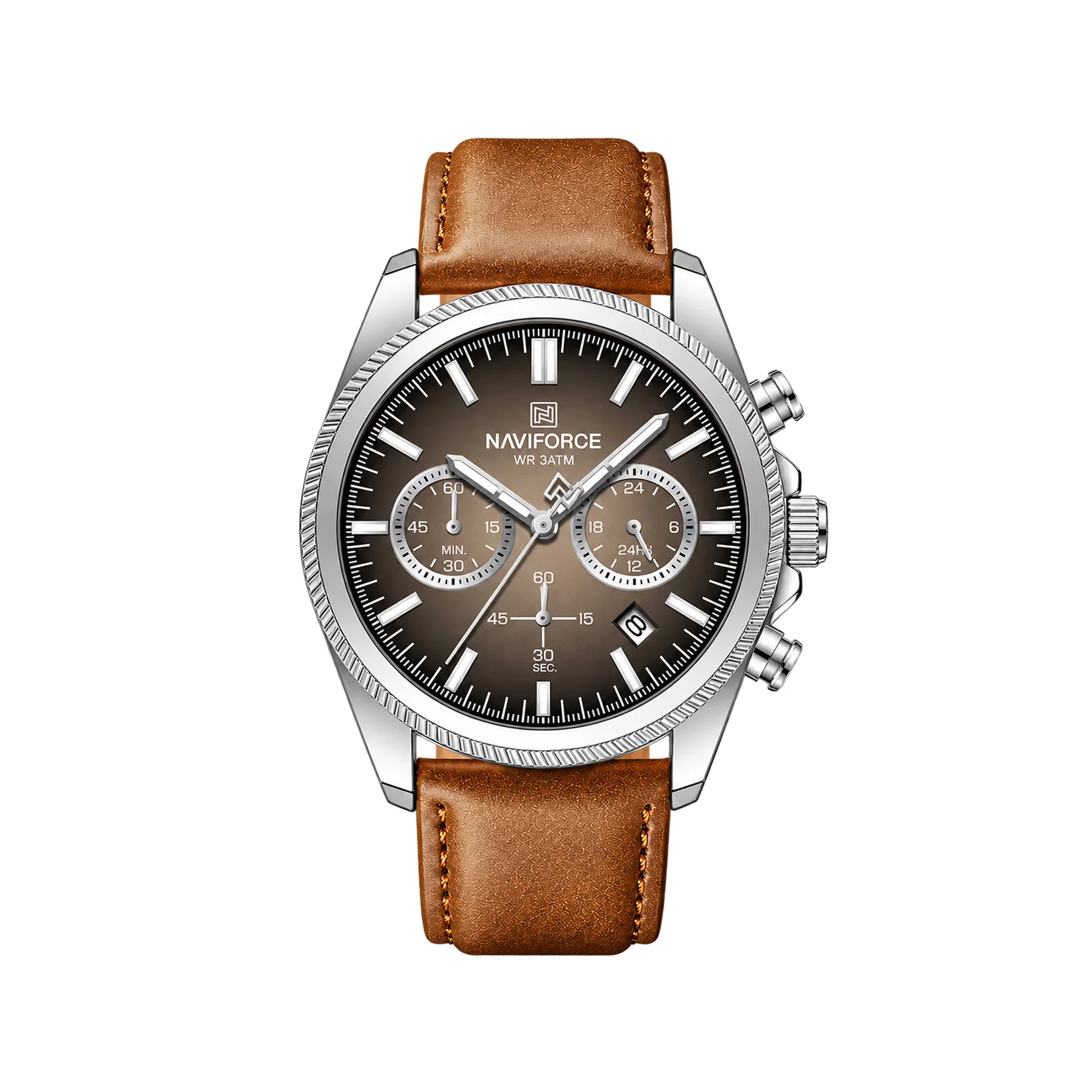Naviforce 8082 Chronograph Sub-Dial Men's Watch - Brown/Silver