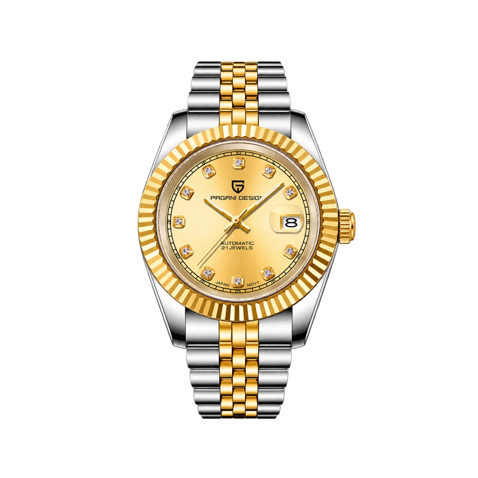 Pagani Design PD1645 Fluted Bezel Automatic Watch - Silver/Gold