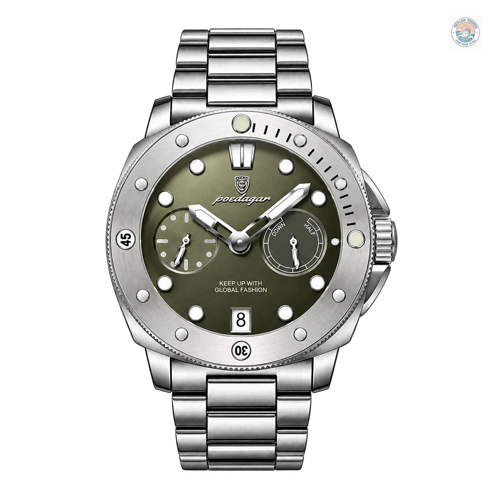 Poedagar 690 Silver Chain - Olive Green